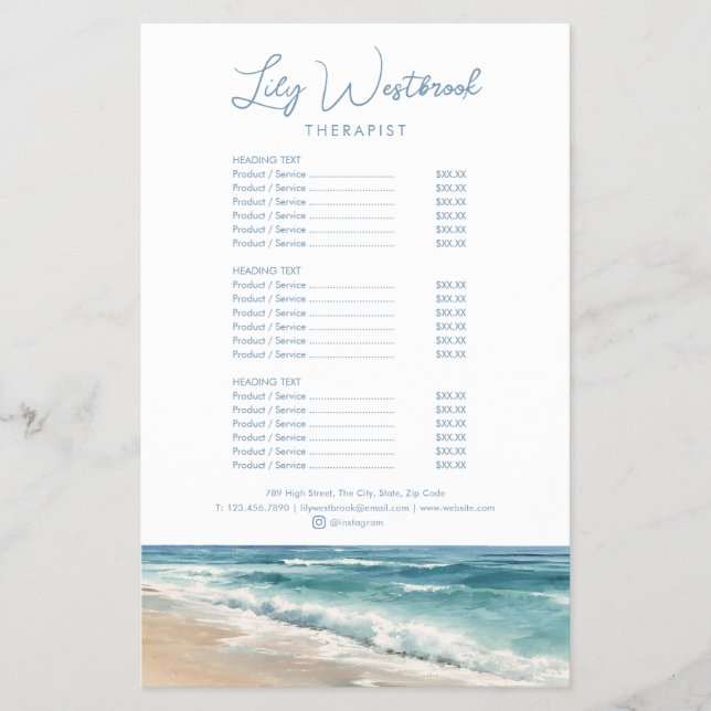 Menú de servicio de terapeuta de playa oceánica ac (Frente)