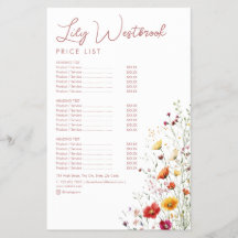 Menú de servicio elegante de flores silvestres con