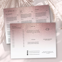 Menú de servicio Lista de precios de estilo Rosa P