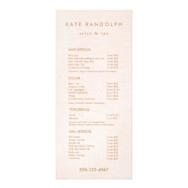 Menú de servicios de la lista de precios del spa d