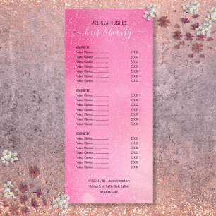 Menú de servicios de salón con brillo de purpurina