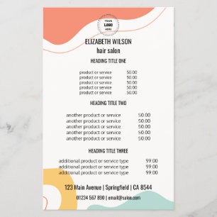 Menú de servicios de salón de belleza abstracto re