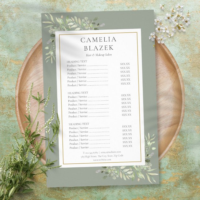 Menú de servicios de salón de Verde Salvia con acu (Subido por el creador)