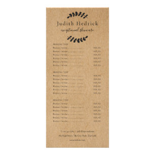 Menú de servicios de salón Kraft rústico de hojas