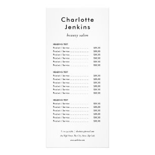 Menú de servicios de salón minimalista moderno