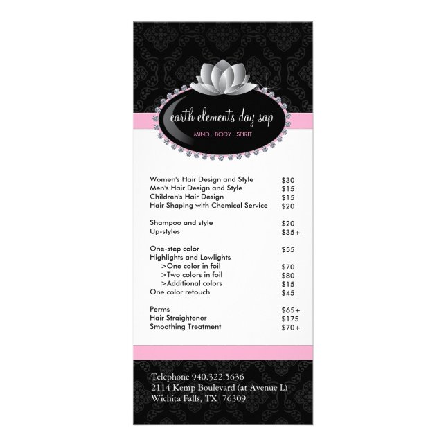 Menú de servicios de salón y spa (Frente)