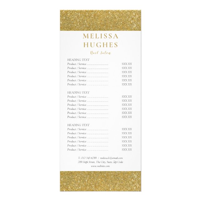 Menú de servicios del Salón de Brillo Dorado (Frente)