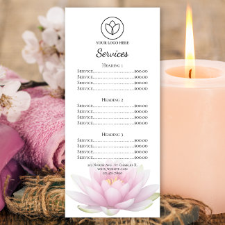 Menú de servicios del salón de spa de la flor de l