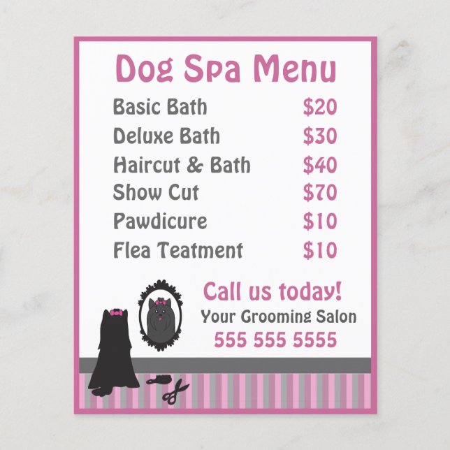 Menú de Spa de Aseo para Perros Rosados Lindos (Frente)