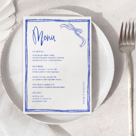 Menú de tabla de Boda francés azul manuscrito
