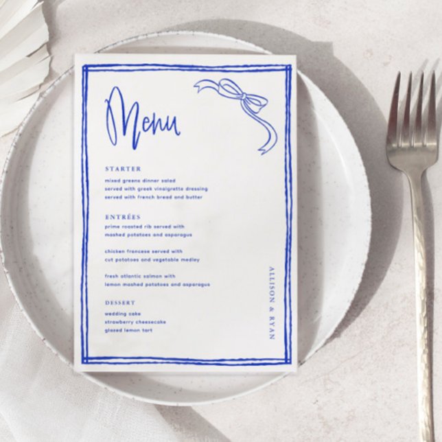 Menú de tabla de Boda francés azul manuscrito (Subido por el creador)