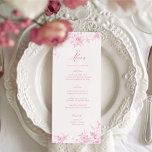 Menú de tabla de Bodas de flores rosadas clásicas<br><div class="desc">Carta de menú de la mesa de bodas rosa elegante Menú plano con menús elegantes de calligrafía y Boda de bebidas | Caligrafía Simple Menús Bodas Rústicos Bodas,  Menú Boda Rústico,  Menú Vegetación Floral,  Menú Tabla Boda</div>