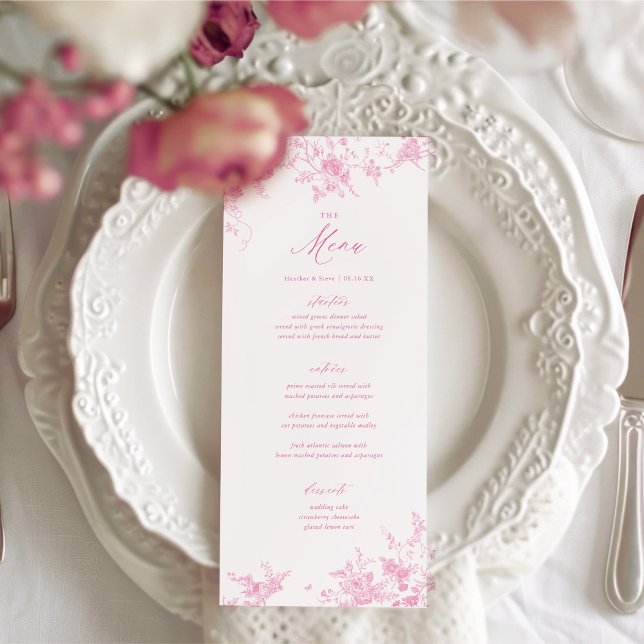 Menú de tabla de Bodas de flores rosadas clásicas  (Subido por el creador)