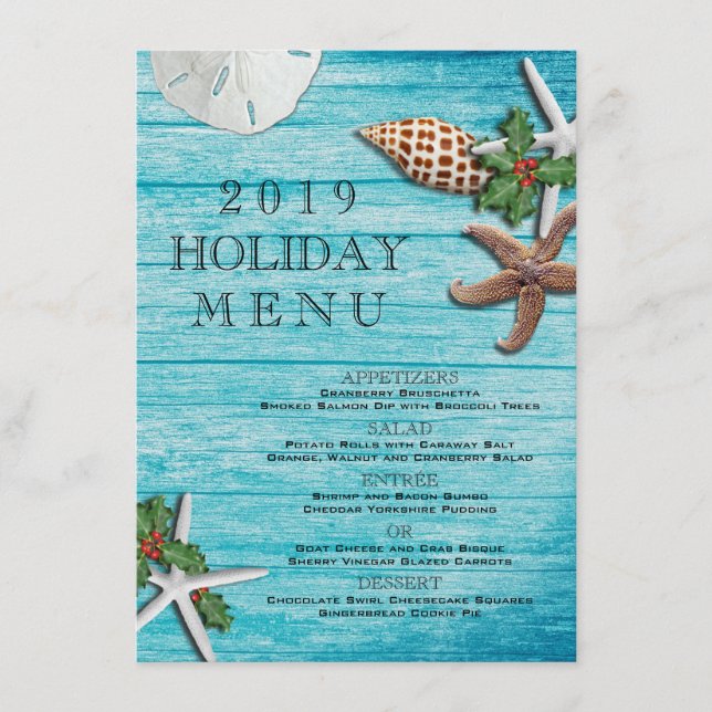 Menú de Tablas de Navidad Tropical Azul Vida Marin (Anverso)