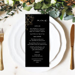 Menú de talla floral dorada - Negro<br><div class="desc">Coincide con tu boda o invitaciones de fiesta o tema con tu hermosa flor dorada en menús de tallas negras.</div>
