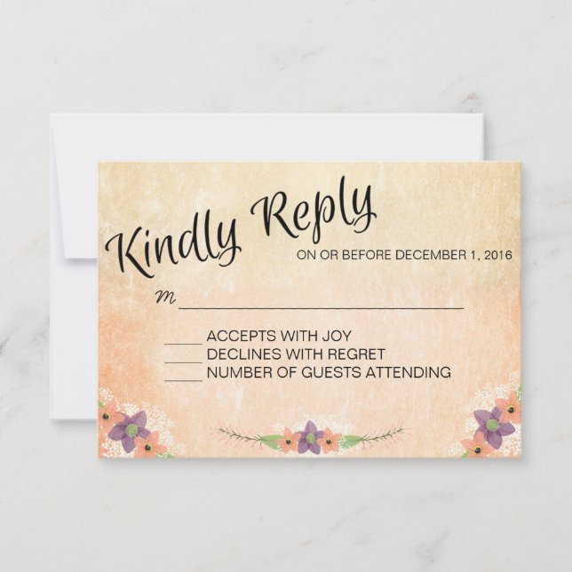 Menú de tarjeta de respuesta de Boda de acuarela I (Anverso)