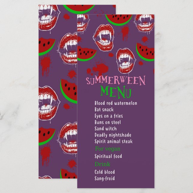 Menú de vampiro espeluznante para la fiesta de san (Anverso / Reverso)