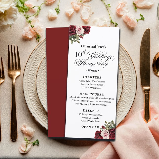 Menú Décimo Aniversario de Boda Floral Elegante (Subido por el creador)