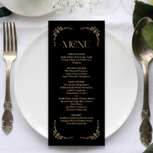 Menú Deco Moderno Boda elegante de negro y dorado