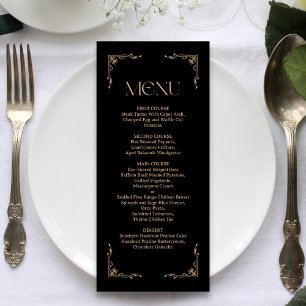 Menú Deco Moderno Boda elegante en negro y dorado