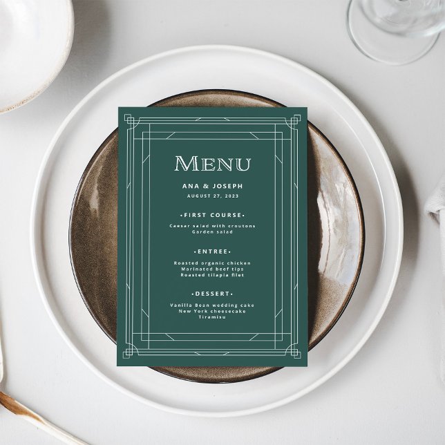 Menú Deco moderno | Elegante Boda Verde de vacaciones (A festive green menu for your elegant holiday wedding)