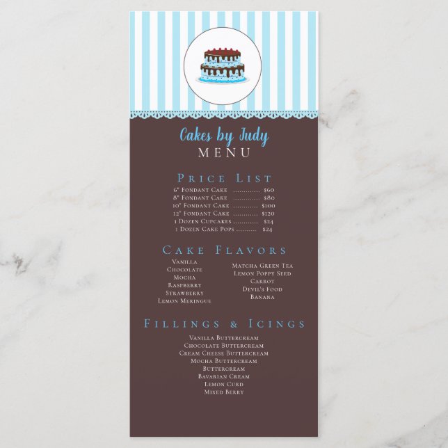 Menú Decorador de pastelería Whimsicial Blue & Brown Ba (Anverso)