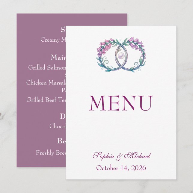 Menú Dedalera romántica digitalis boda (Anverso / Reverso)
