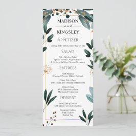Menú Deep Blue Floral Elegant Fall Wedding