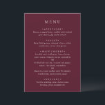 Menú Deep Burgundy Elegant Classic Wedding<br><div class="desc">Classic style wedding menu featuring a simple yet elegant design in a deep burgundy color that is perfect for a fall wedding or a winter / Christmas wedding.  Use the template to add a photo or remove it in the design editing tool.</div>