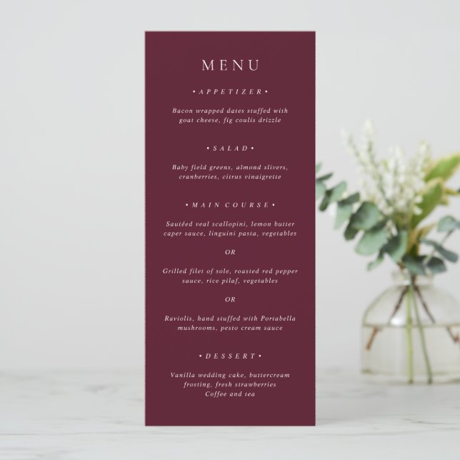 Menú Deep Burgundy Elegant Classic Wedding (Anverso de pie)