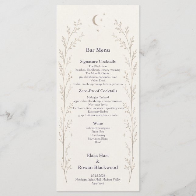 Menú del Bar de Bodas Celestiales (Anverso)