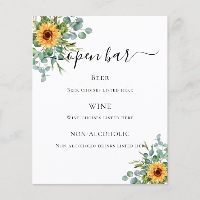 Menú del bar Sunflowers eucalipto greenerenery (Anverso)