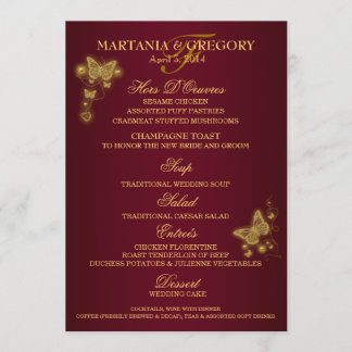 Menú del boda de la mariposa del oro de Borgoña