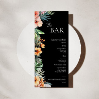 Menú del Boda floral tropical del Boho oscuro