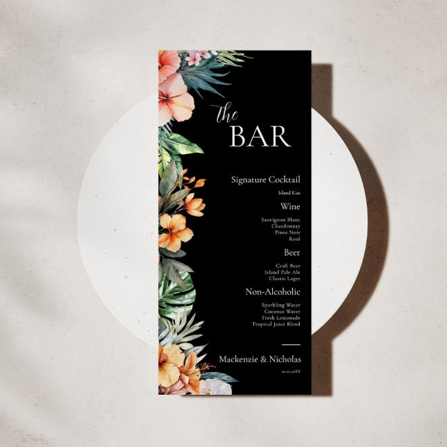 Menú del Boda floral tropical del Boho oscuro (tropical wedding bar menu)