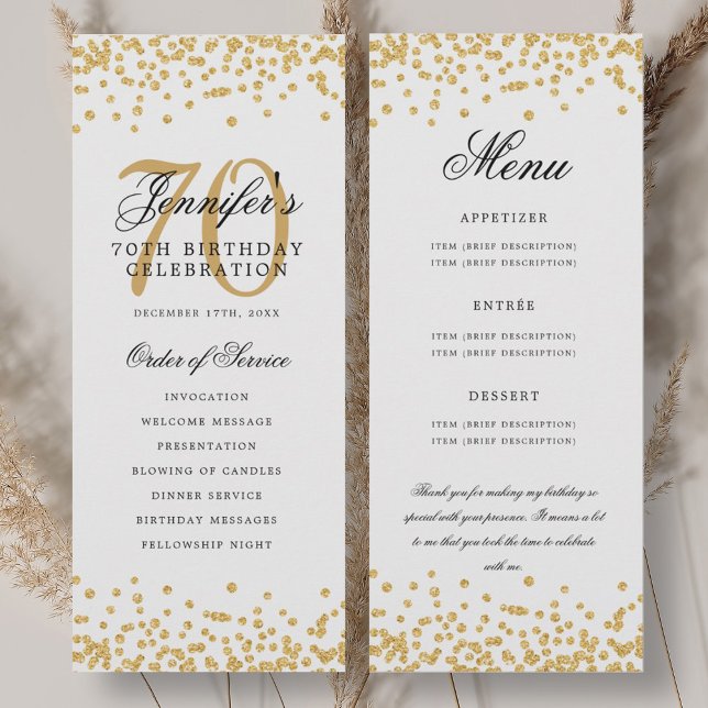 Menú del programa de cumpleaños número 70 elegante (Elegant 70th Birthday Program Menu Thank U Gold )