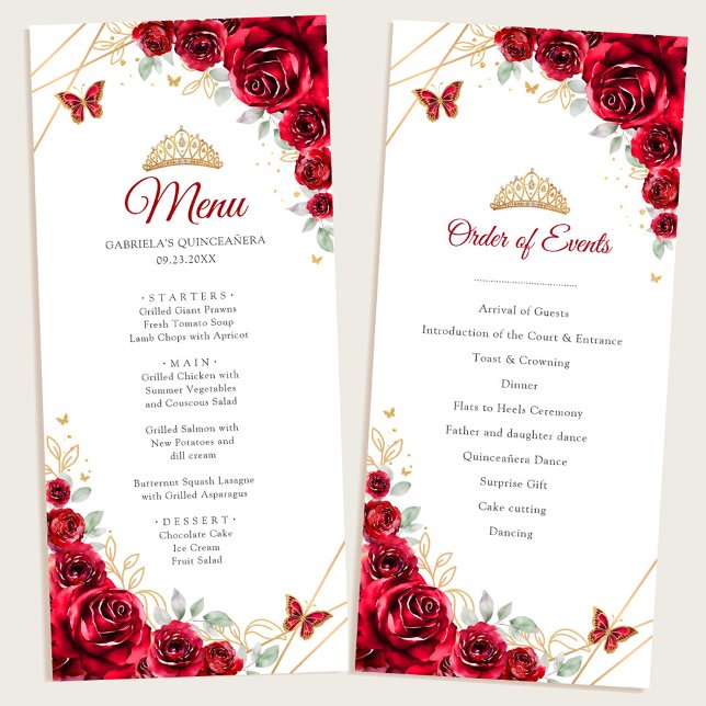 Menú del programa Quinceanera floral de oro rojo (Subido por el creador)