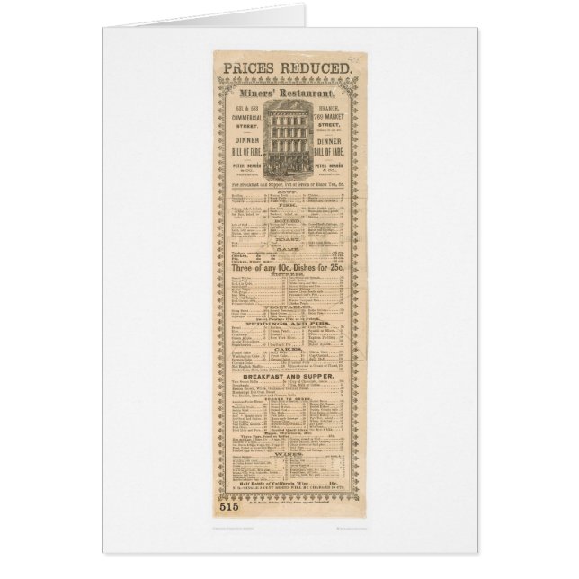 Menú del restaurante de los mineros (1083A) (Frente)