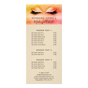 Menú del servicio del maquillaje del latigazo de