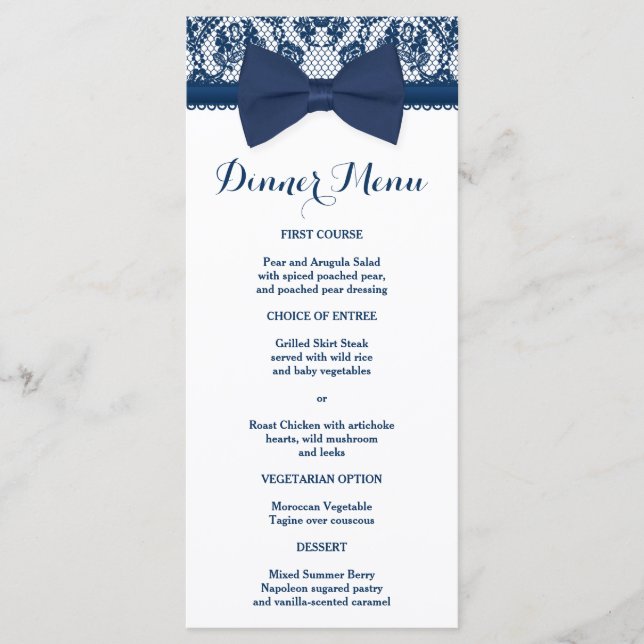 Menú delgado de la cena de Navy Blue & White Lace  (Anverso)