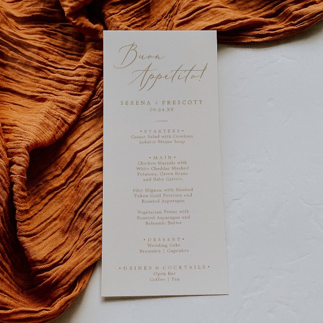 Menú Delicada caligrafía dorada Crema Buon Appetito Men (Subido por el creador)