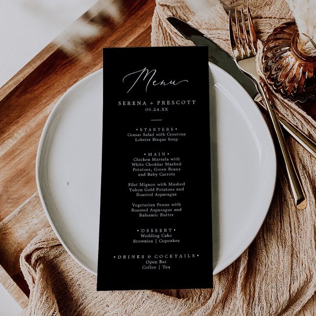 Menú Delicada cena de Boda de caligrafía negra en blanc (Subido por el creador)