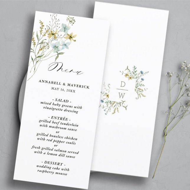 Menú Delicado Boda de Boho Moderno de Flor Silvestre (Front & Back)
