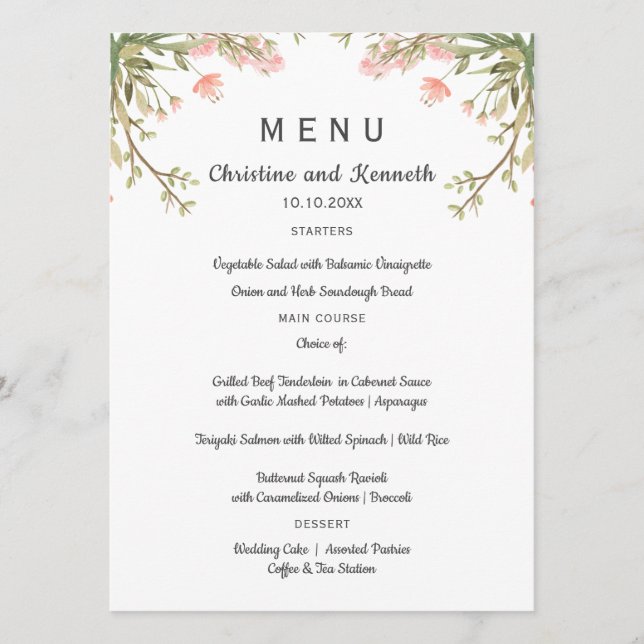 Menú Delicados prados rosados Boda o Fiesta (Anverso)