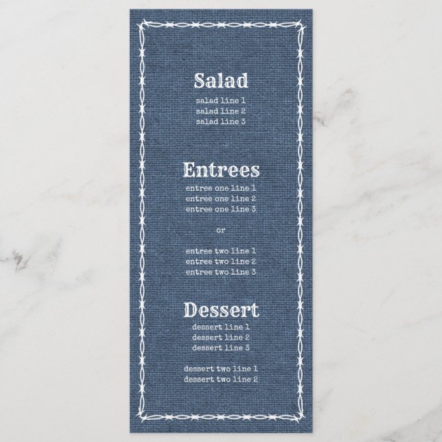 Menú Denim azul y alambre barb 2 (Anverso)