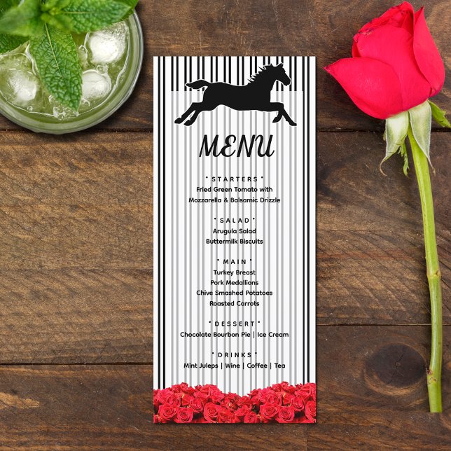 Menú Derby Racehorse y Rosas Ducha de novias (Racehorse and Roses Derby-themed bridal shower menus)