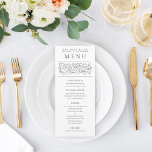 Menú Desplazamiento formal deja Boda blanco y negro<br><div class="desc">Elegante menú de bodas,  tarjeta plana con título editable y texto.</div>