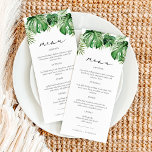 Menú Destino de la hoja de palma de la playa tropical m<br><div class="desc">Este menú incluye hojas de palma de acuarela tropical y un elegante tipo de letra de guión. Este menú es perfecto para tu boda de destino,  soltera de playa,  ducha tropical neutra de género para bebés o cualquier otro evento. Edite fácilmente *most* frases para satisfacer sus necesidades.</div>