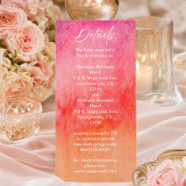 Menú Detalles de boda con acuarela rosa y naranja calie