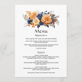 Menú Detalles de invitado para boda floral azul marino